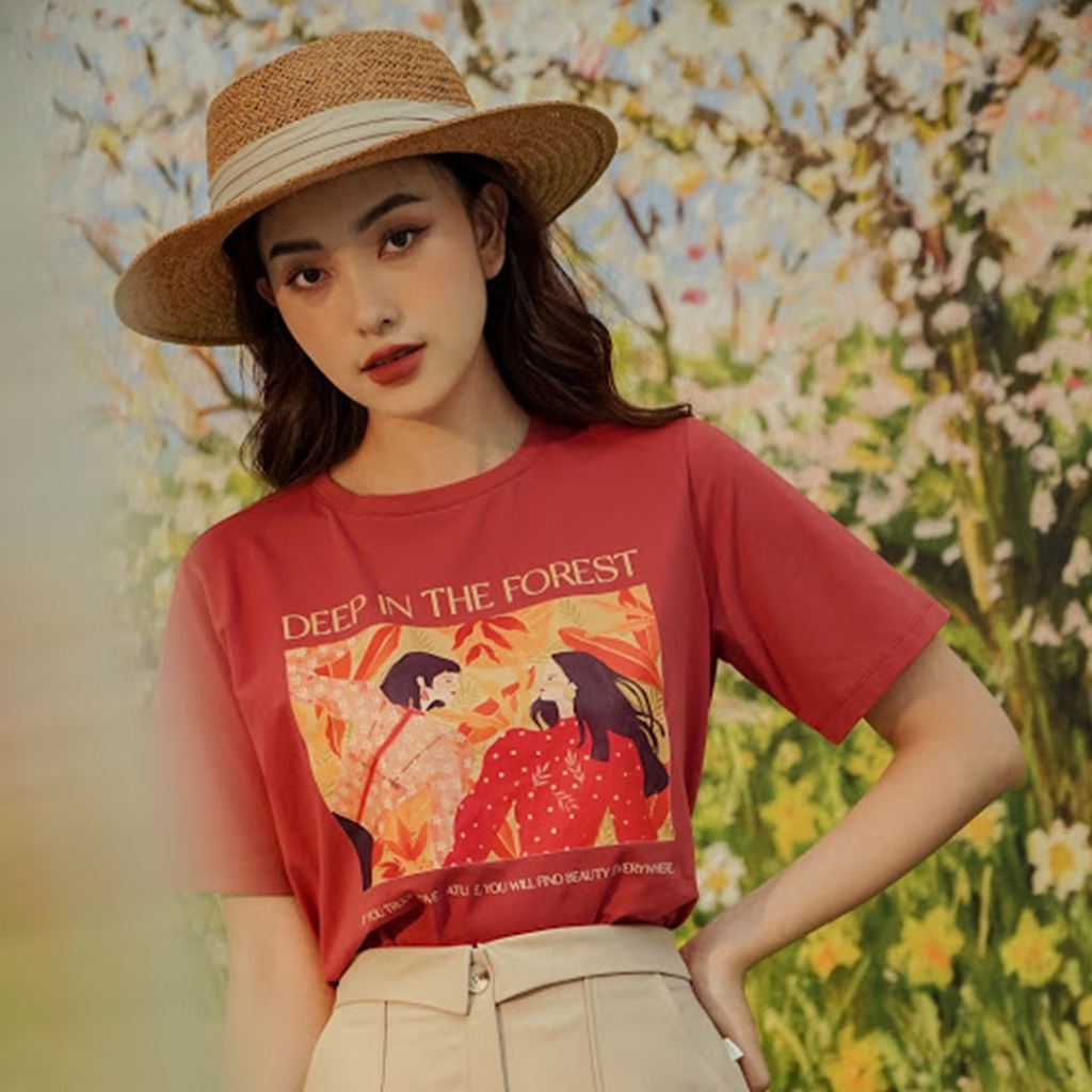 Áo thun nữ Méo shop phông nữ cổ tròn cotton in hình Deep in the forest freesize form rộng