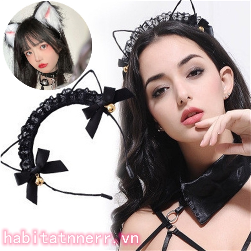 Băng đô cài tóc tai mèo thắt nơ đính chuông hóa trang anime xinh đẹp dành cho tiệc tùng