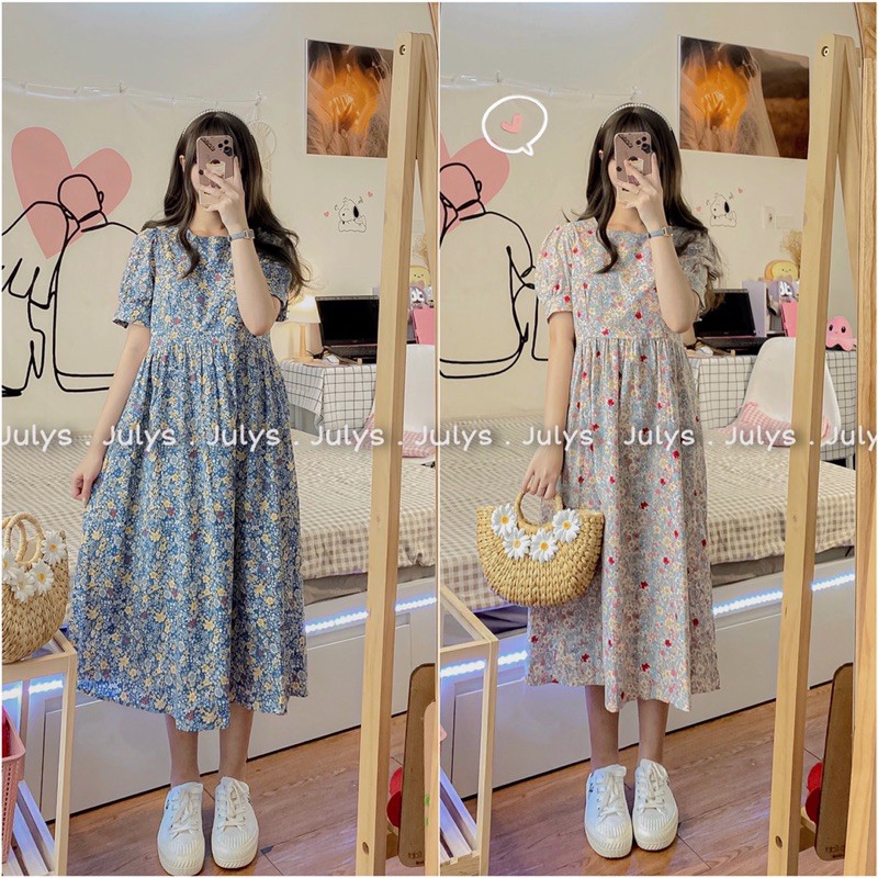 [Mã SKAMA06 giảm 8% tối đa 50K đơn 250K] Váy babydoll thô hoa tay bồng 2 màu (ảnh thật shop chụp kèm video)