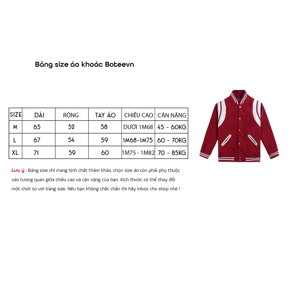 Áo khoác Bomber Varsity Teddy Đỏ, Xanh chất nỉ dạ 2 lớp có lót dù BOTEE