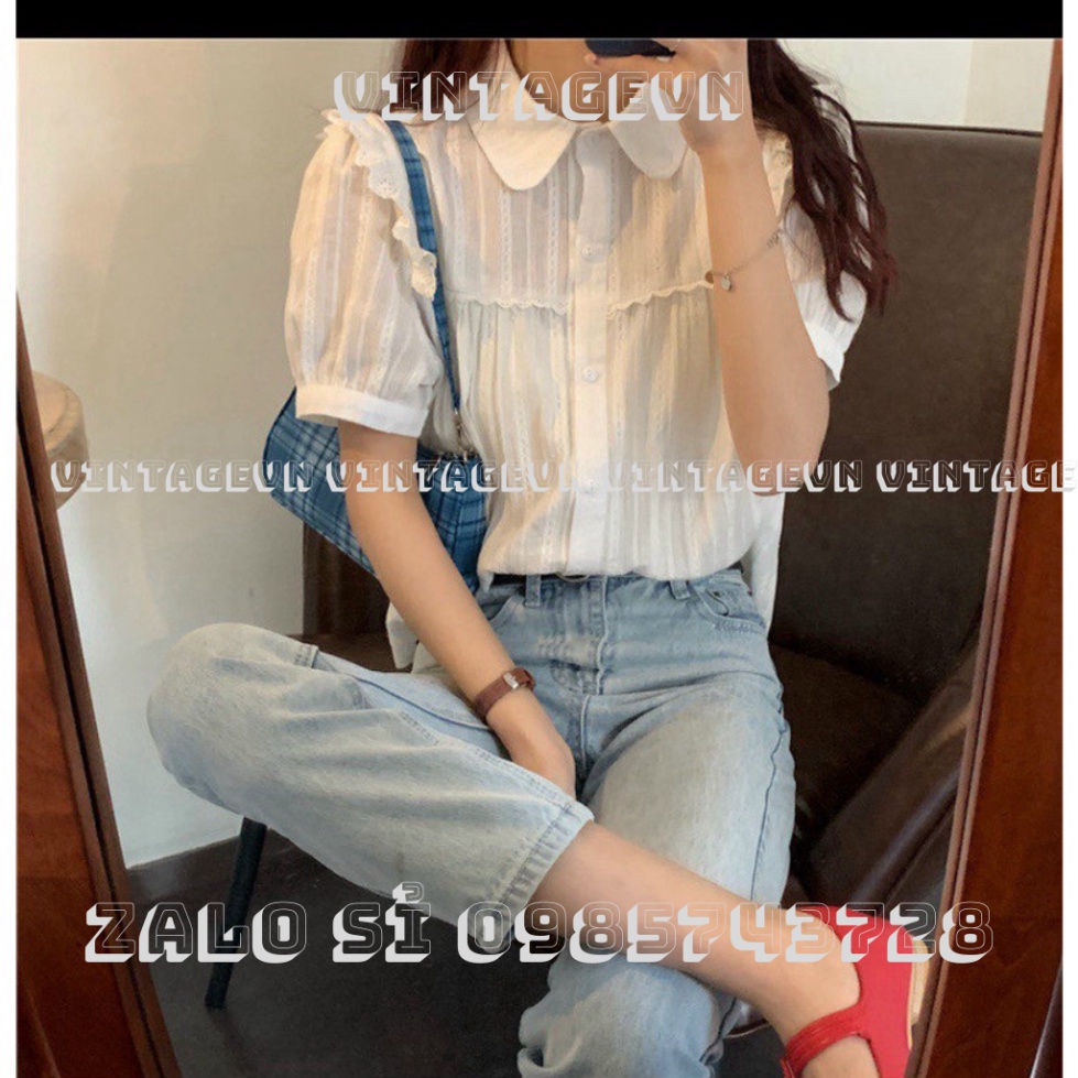 áo sơ mi cổ sen viền bèo vai NH00099 vintagevn | BigBuy360 - bigbuy360.vn