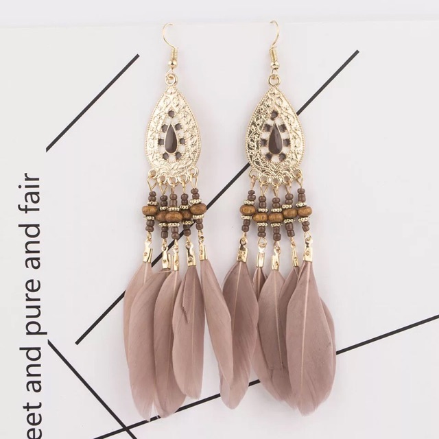 Bông tai lông vũ - Khuyên tai bohemian vintage