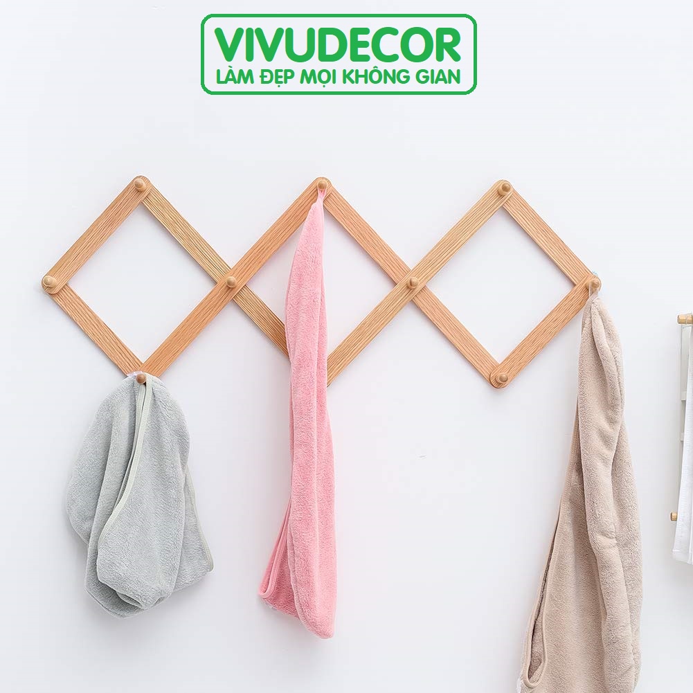 Móc treo tường Vivudecor 10 nhánh tròn, Móc treo quần áo biến hình phù hợp với mọi không gian, tặng kèm 2 miếng dán nhựa