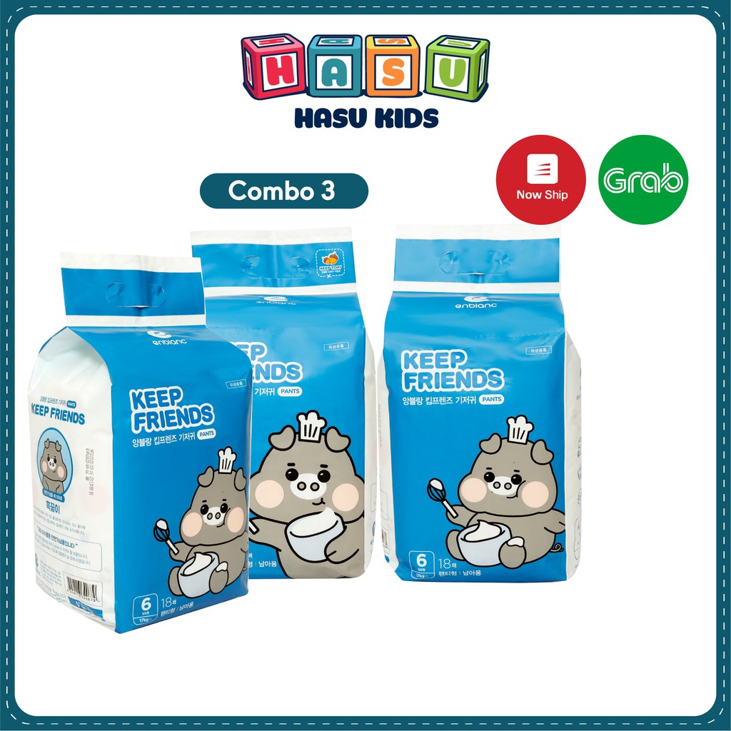 COMBO 3 Bịch Tã Bỉm Quần Enblanc KEEP FRIENDS Nội Địa Hàn Quốc 2021 Siêu Thấm Hút XXL18 Bé Trai