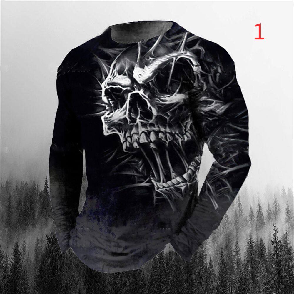 Áo Thun Tay Dài In Hình Đầu Lâu 3D Thời Trang Mùa Hè Cho Nam Size S-5XL