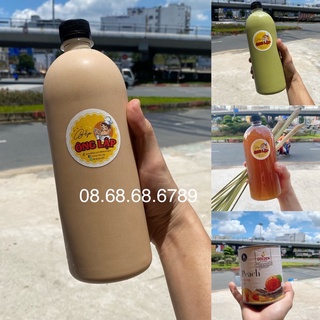 [now ship] Trà sữa Trà đào chai 1 lít Bếp Ông Lập đậm vị trà béo vị sữa ít ngọt