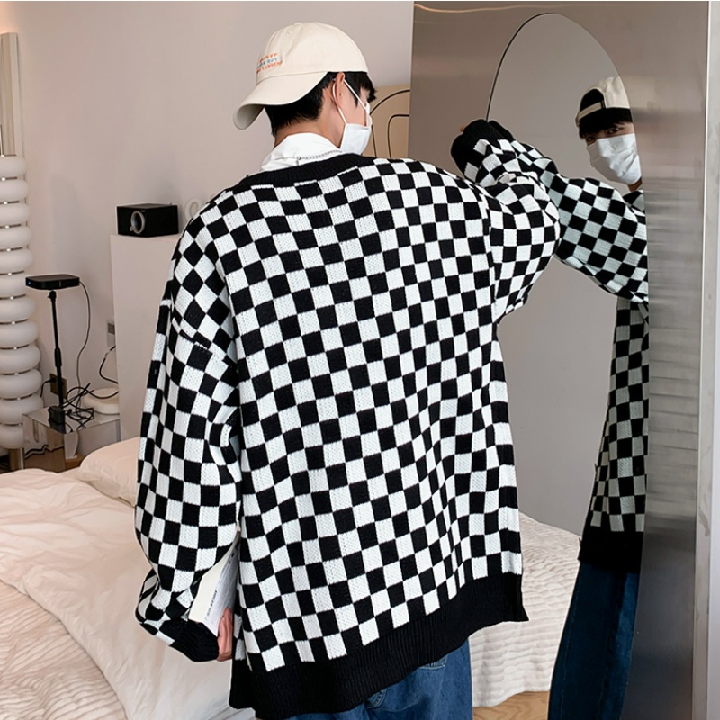 Áo khoác cardigan dệt kim dáng rộng cổ chữ V màu trơn phong cách hip hop thời trang đường phố cho nam