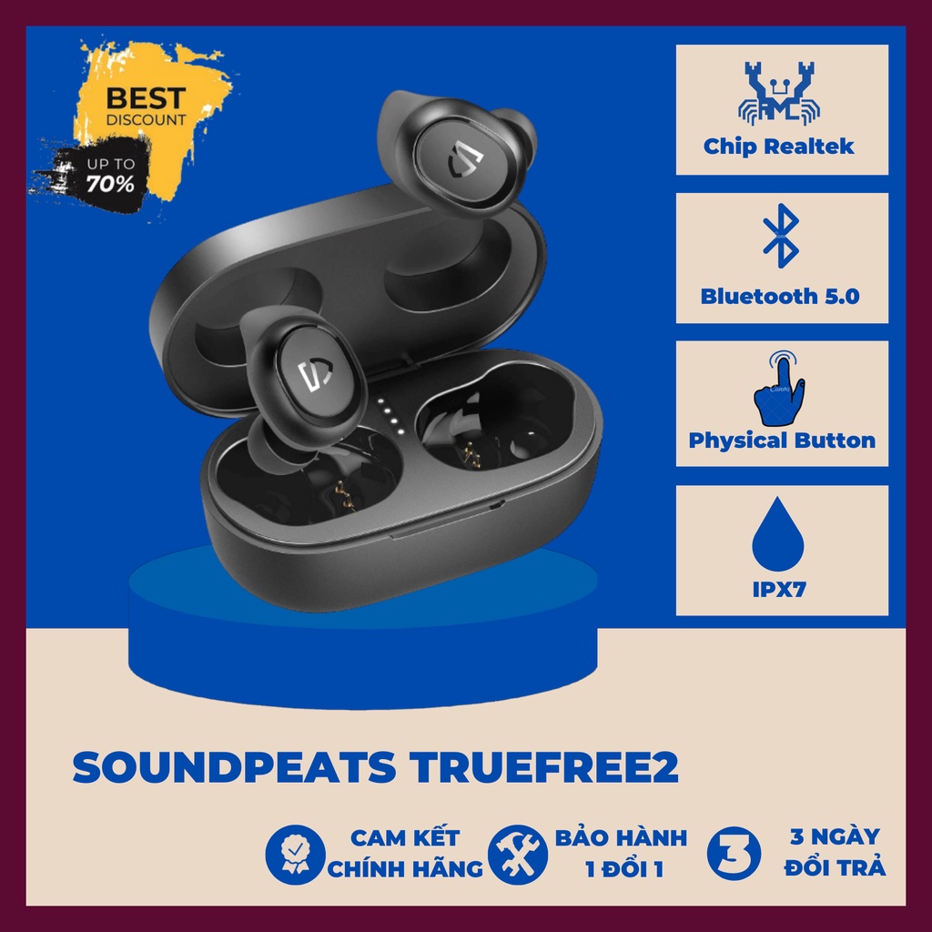 [Mã 1511ELSALE hoàn 7% đơn 300K] Tai Nghe Không Dây Soundpeats TrueFree 2 IPX7 Thể Thao