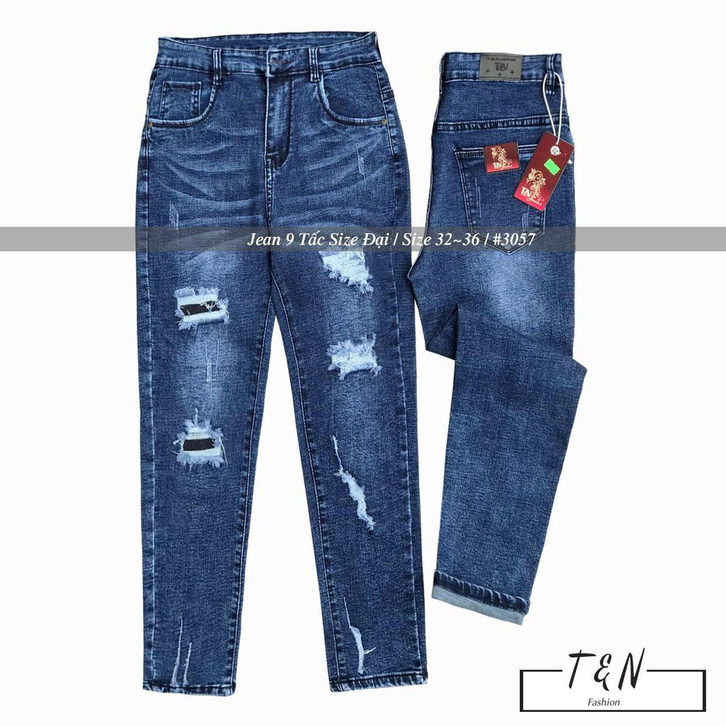 [SIZE ĐẠI 60kg~90kg] Quần jean dài BIG SIZE  rách vá LƯNG CAO big size co dãn mạnh màu xanh đậm 3057