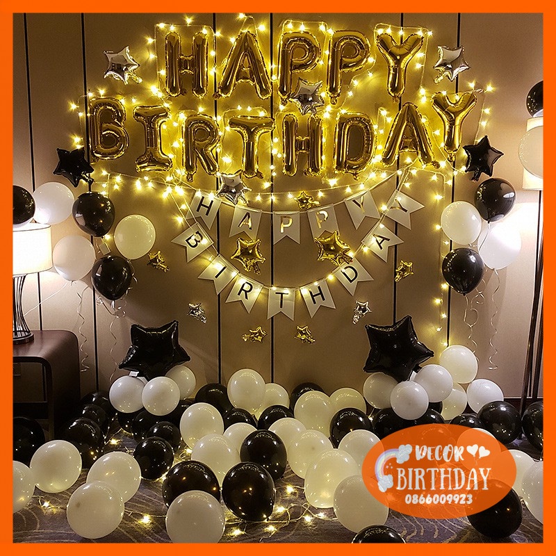 Set Trang Trí Sinh Nhật Siêu Rẻ CHỈ 139K Đầy Đủ Như Hình, Dây Đèn Led 3m, 50 Quả Bóng Bay, Tặng Kèm Đồ Bơm Băng Dính
