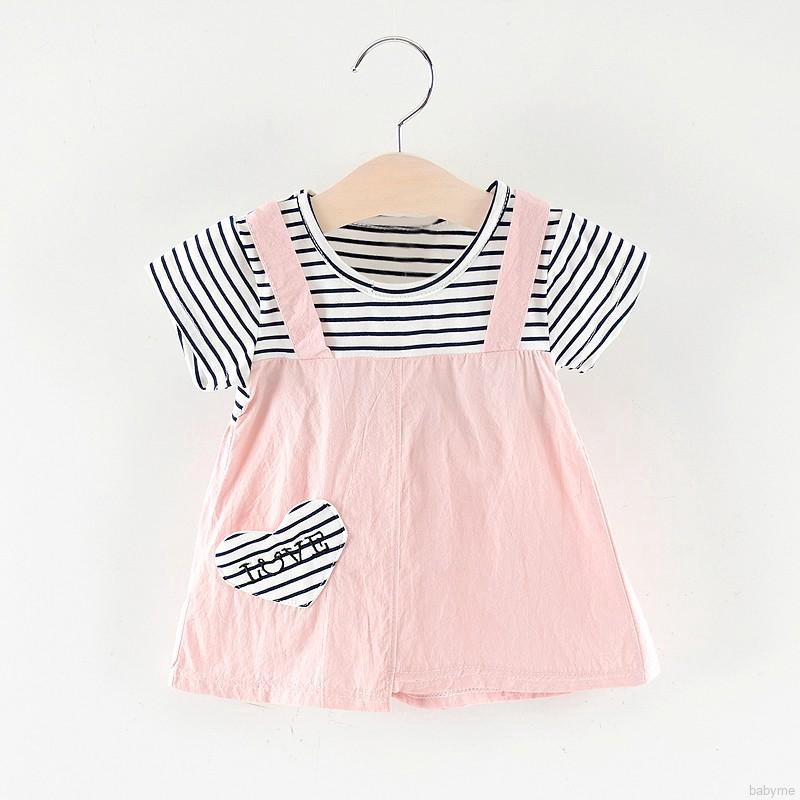 ♕ babyme ღ Girls Fake Two Piece Short Sleeved Sweet Princess Dress