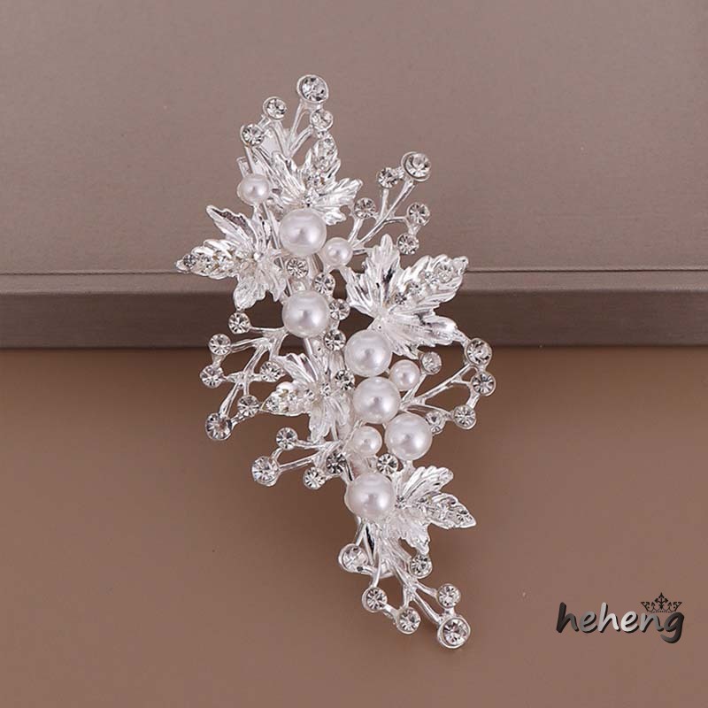 1 Cặp Kẹp Tóc Hình Lá Đính Ngọc Trai Nhân Tạo Sang Trọng