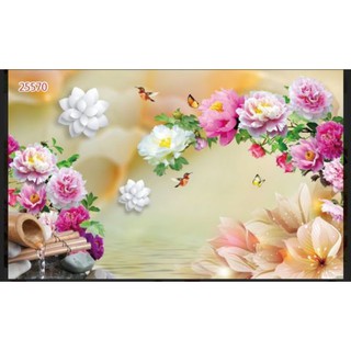 Tranh dán tường vải lụa 3D hoa mẫu đơn