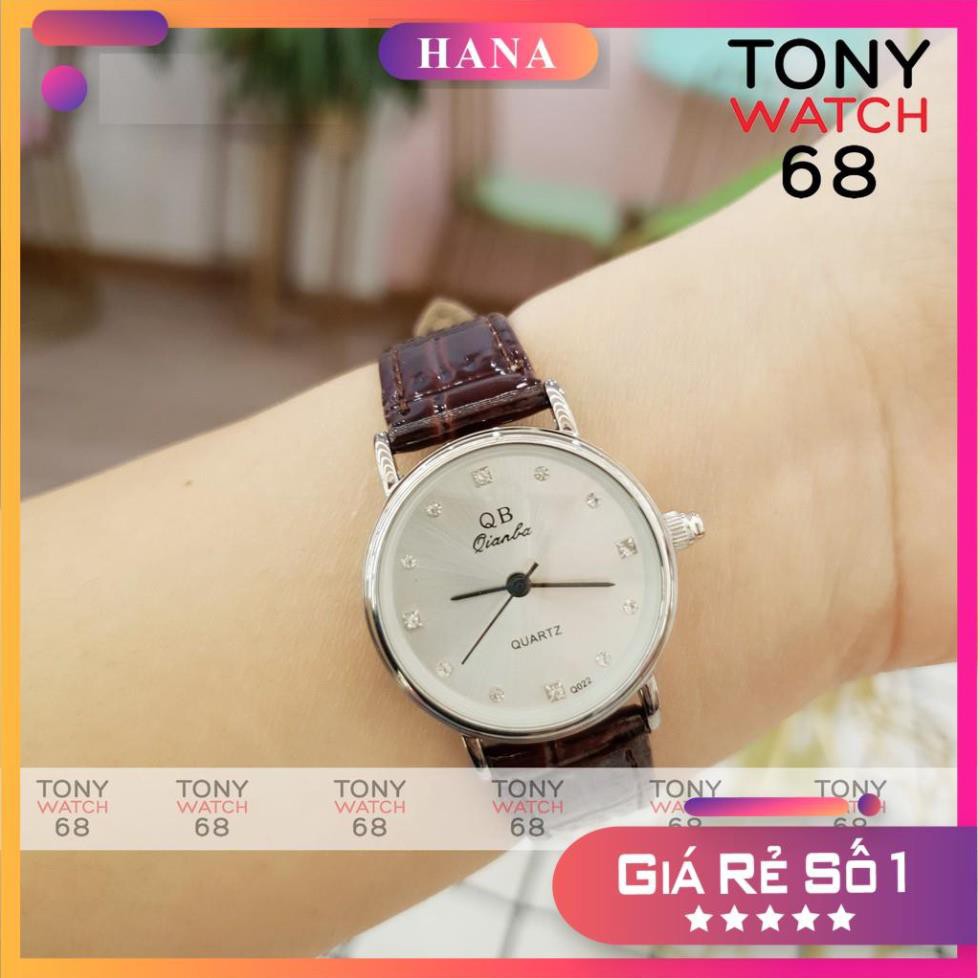 Đồng hồ nữ QB dây da viền bạc số ngọc szie 26mm sang chảnh chính hãng Tony Watch 68