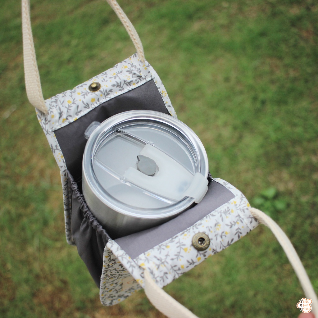 Túi vải đựng bình nước họa tiết hoa nhí xám Tancupholder