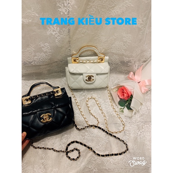 Túi xách nữ đeo chéo mini - Túi đeo chép nữ cao cấp ô trám kèm dây xích vàng cực xinh