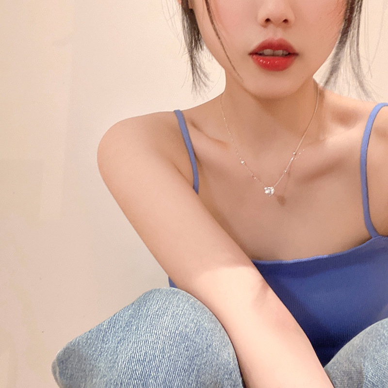 Korean Women Jewelry Simple Alloy Artificial Zircon Heart Pendant Necklace