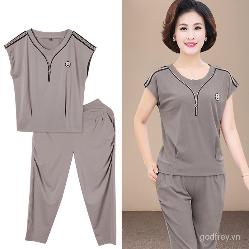 Bộ Đồ Ngắn Tay Thời Trang Mùa Hè Cho Phụ Nữ Trung Niên 40-50 Tuổi