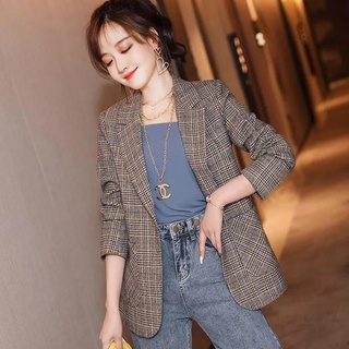 Áo khoác blazer dạ kẻ/Áo vest dạ kẻ phom nhỏ 2 lớp ulzzang Hàn Quốc hottrend