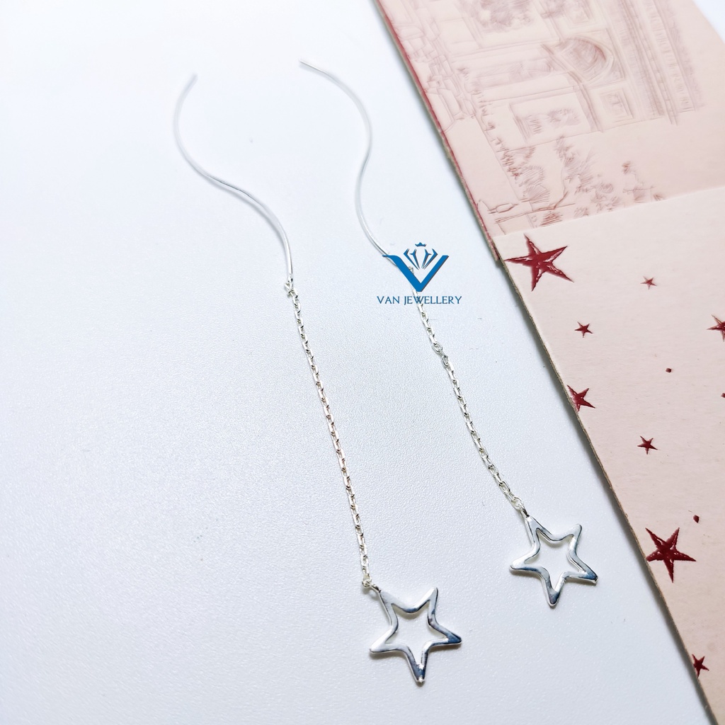 Bông tai bạc ta Bông dáng dài treo Ngôi Sao lung linh