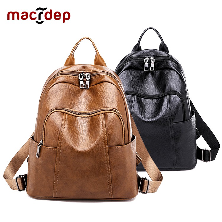 MACRDEP - Ba lô nữ da mềm One Zipper at Back đựng ipad hoặc sổ sách