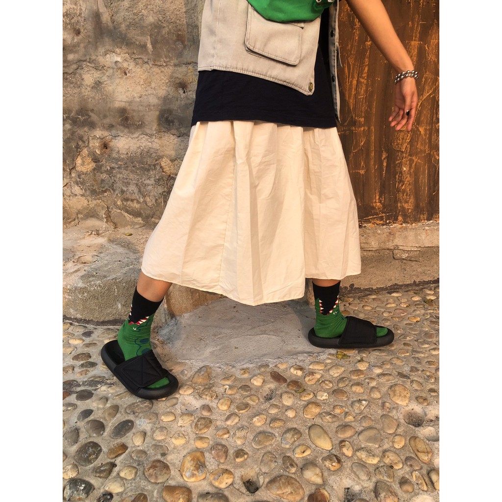 [Có sẵn] SKIRT - Váy dài vải Kaki lưng thun kèm khoá kéo Kawaii.vn (2 màu)