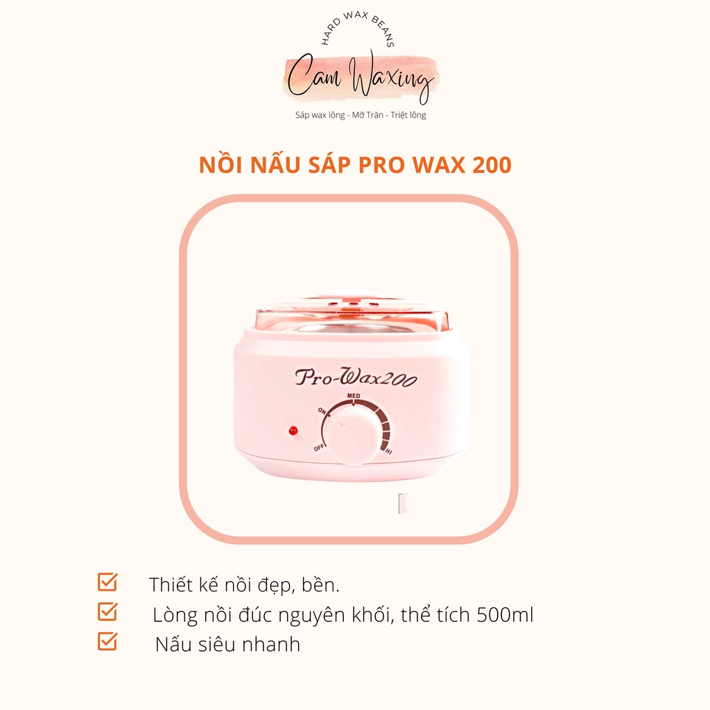 Combo 300gr Sáp Wax Nóng Nhập Khẩu Nồi Nấu Sáp Pro-Wax200 và 50ml Mỡ Trăn Tặng Que Wax