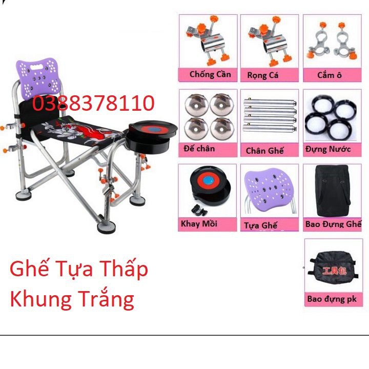 Ghế Câu Đài Địa Hình Tựa Thấp Khung Trắng, Ghế Ngồi Câu