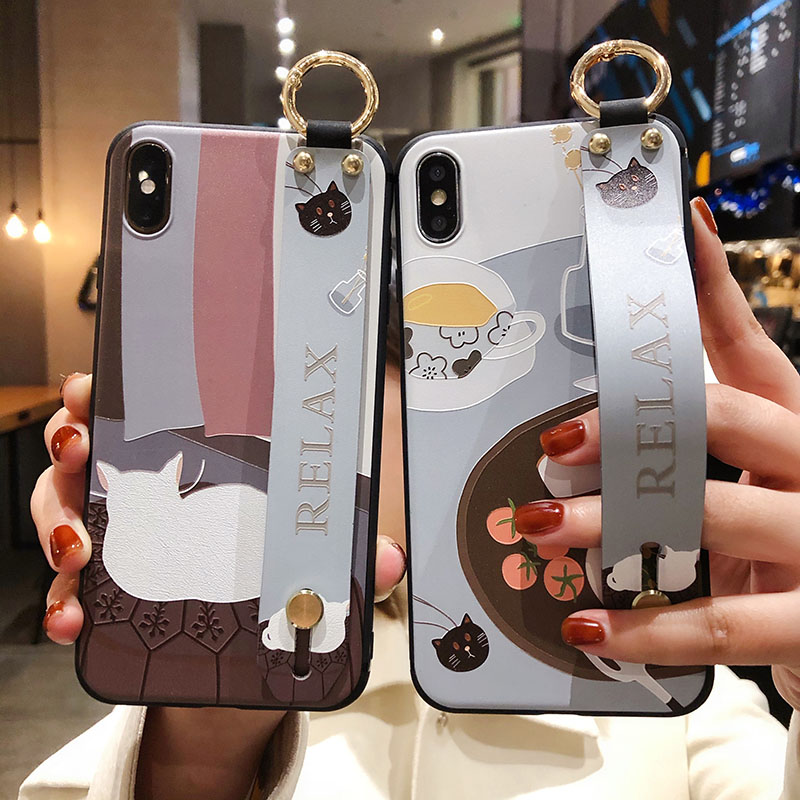 Ốp Điện Thoại TPU Có Dây Đeo Tay In Hình Mèo Cho Iphone 11 12 Pro Xs Max Xr X 7 8 11 12 Mini