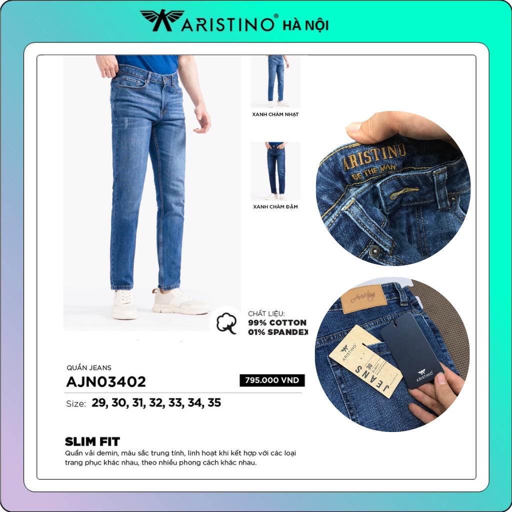 Quần jeans nam Aristino cotton mềm mại , thoáng khí - AJN03402