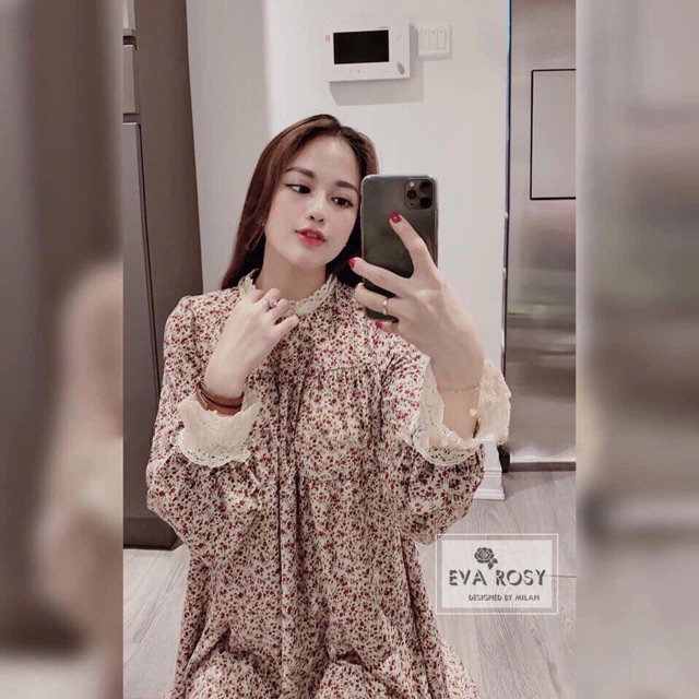 Váy hoa cổ viền ren kèm dây buộc eo | BigBuy360 - bigbuy360.vn