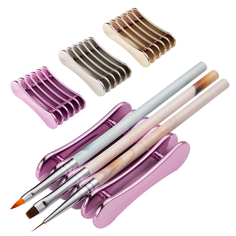 Giá Đỡ Cọ Vẽ Trang Trí Móng Tay 5 Ngăn Bằng Nhựa Acrylic Màu Vàng Bạc
