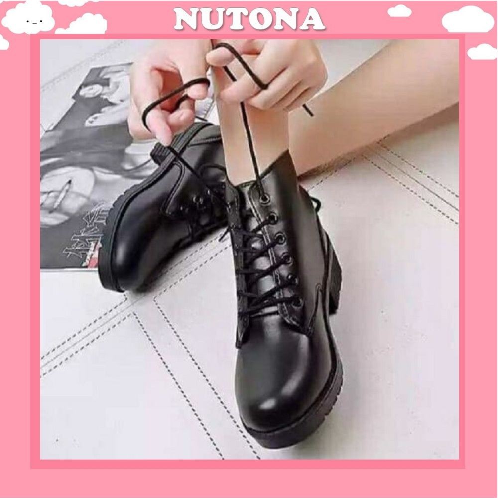 Giày nữ Nutona  boot da nữ cao cấp đế 5 phân buộc dây BT2