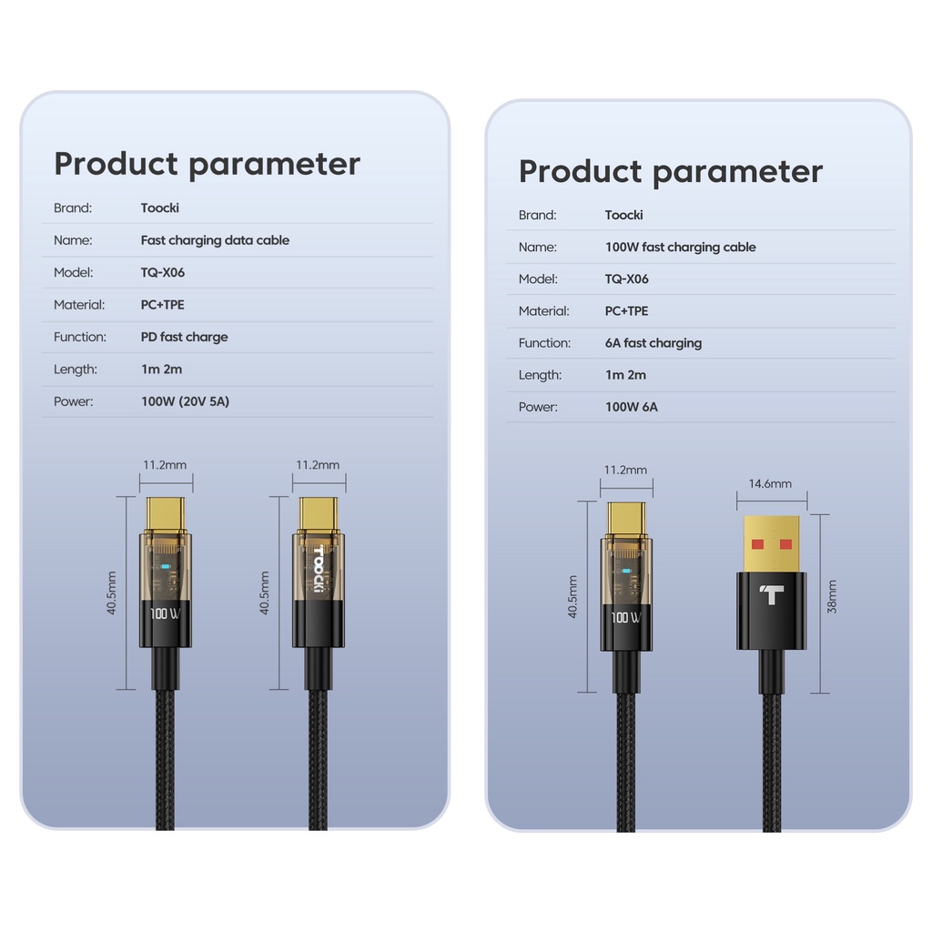 Dây Cáp Sạc Nhanh Toocki 6A 100W USB Type C