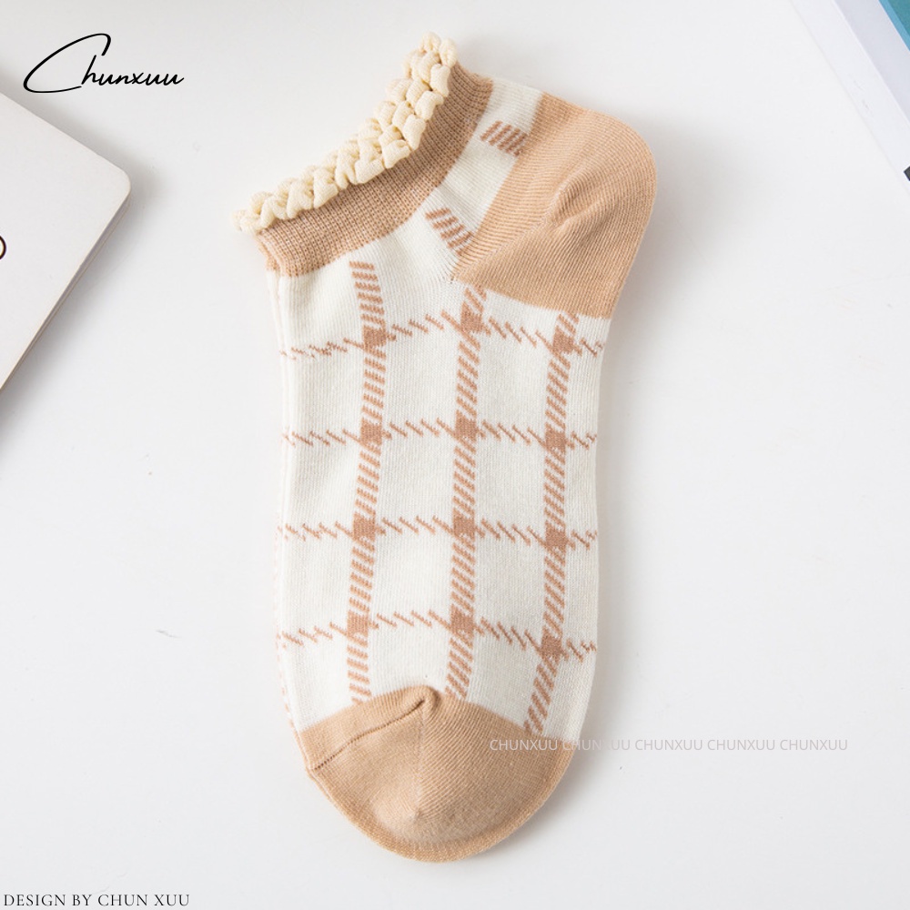 Tất nữ cổ ngắn cổ viền bèo họa tiết gấu dễ thương vải cotton co dãn ChunXuu - T10