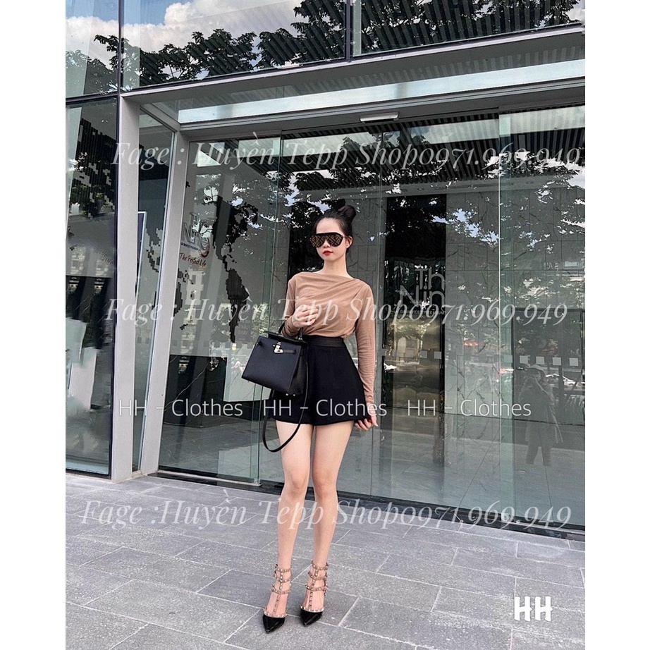 Áo cotton giấy dài tay lệch vai chất giấy mỏng nhẹ mát co dãn tốt vanmiushop