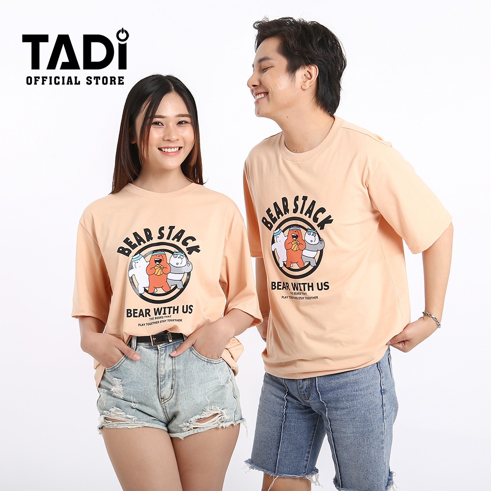 Áo Thun Tay Lỡ TADI Unisex Form Rộng Cổ Tròn Cho Nam Nữ In Hình BEARSTACK Đẹp - T16