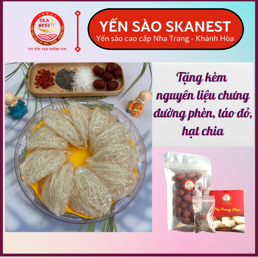Yến Sào Tinh Chế Tiêu Chuẩn 100g Tặng kèm Táo đường hạt chia, túi giấy