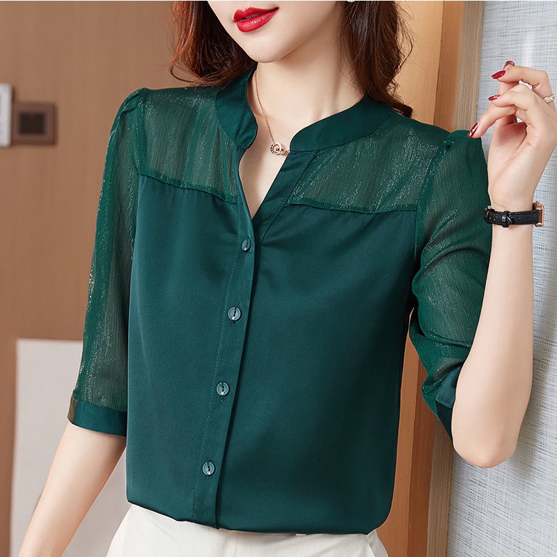 Áo Sơ Mi Voan Màu Đỏ Thời Trang Mùa Hè Dành Cho Nữ Trung Niên