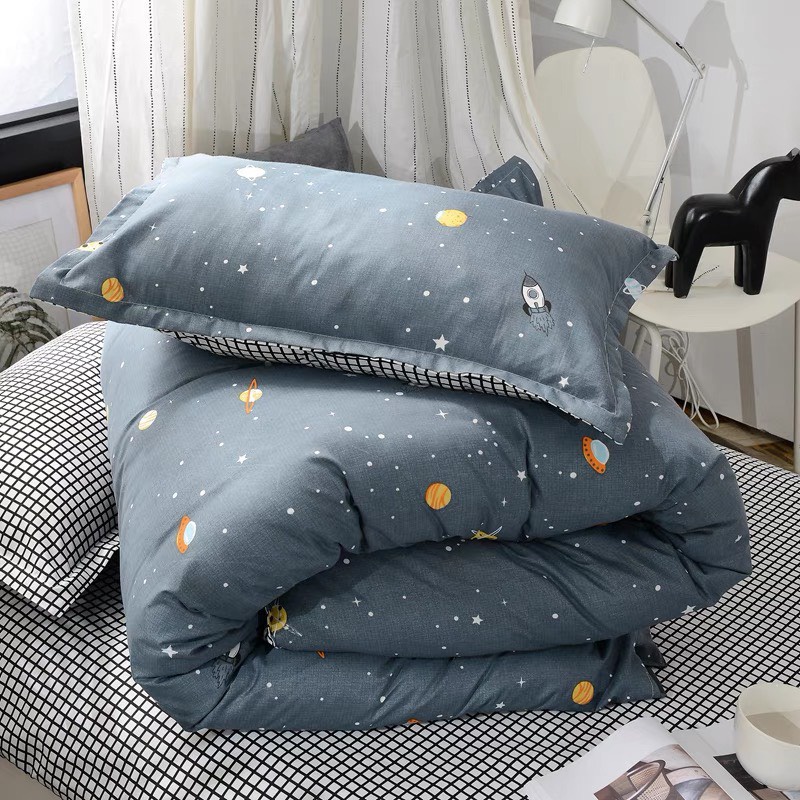 Bộ vỏ chăn ga gối 4 món Cotton Polyester vũ trụ