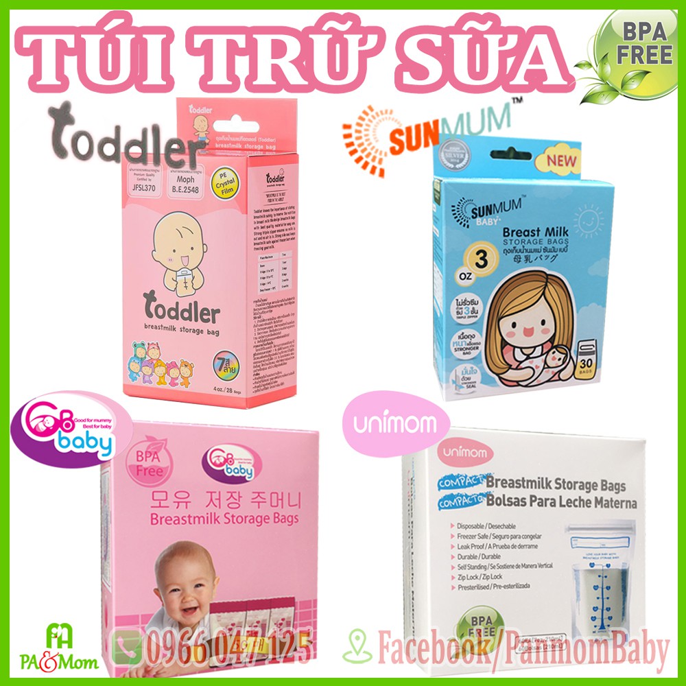 Tổng kho túi trữ sữa mẹ đủ size (Toddler sunmum unimom GB baby )