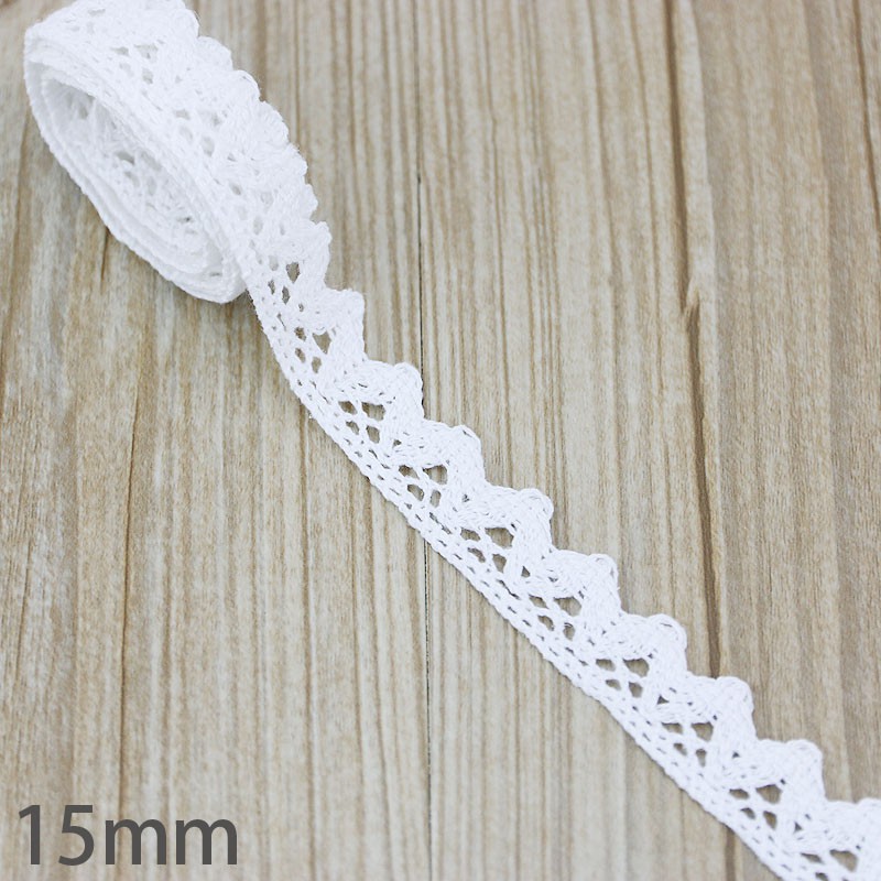 Cuộn Dây Cotton Ren Trắng Thêu Trang Trí Thủ Công Dài 5m