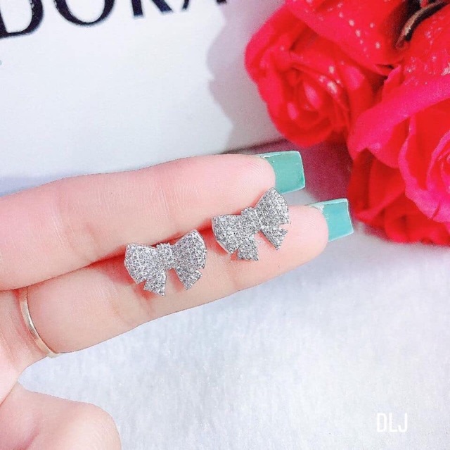 Bông tai nữ bạc thật mẫu nơ xinh xắn, trẻ trung mẫu chốt thẳng dễ sử dụng/ Trang sức bạc JQN
