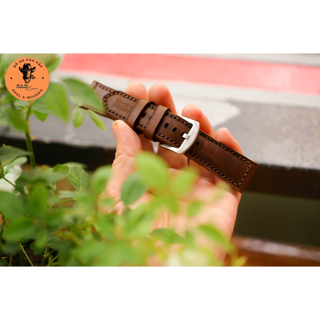 Dây đồng hồ da bò màu nâu đỏ - RAM Leather Classic 1981 bản dày Bền Đẹp