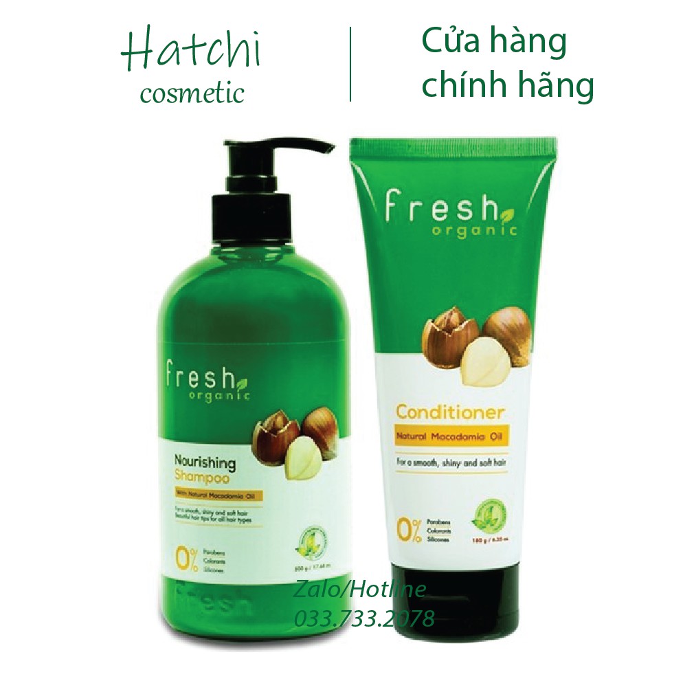 Bộ Dầu Gội Xả Fresh Organic - Maccadamia Oil Giảm Gàu Sau 7 Ngày Sử Dụng(Dầu Gội 500gr + Dầu Xả 180gr)