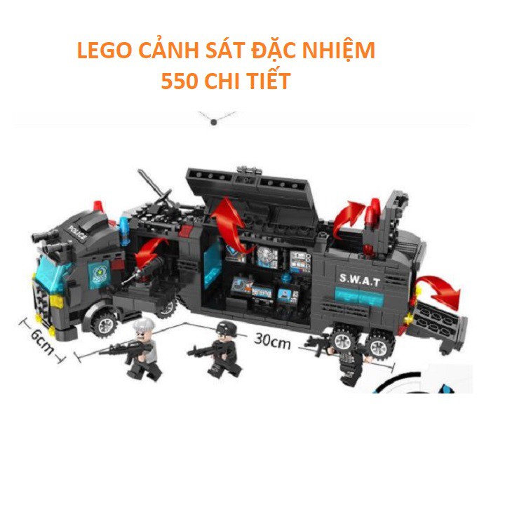 BỘ ĐỒ CHƠI XẾP HÌNH LEGO CẢNH SÁT,Lắp Ghép LEGO OTO, ROBOT, THUYỀN, TRỰC THĂNG 550 chi tiết