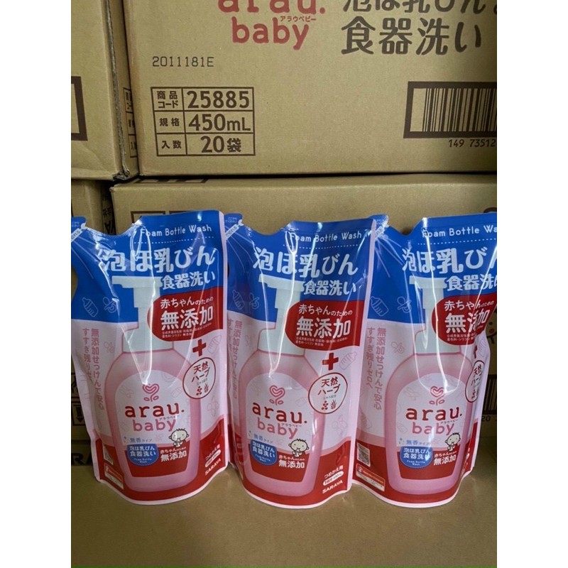 Nước rửa bình sữa tạo bọt Arau Baby túi 450ml nội địa Nhật