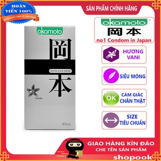 Bao cao su okamoto vanilla siêu mỏng hương vani hộp 10 cái - cam kết chính hãng