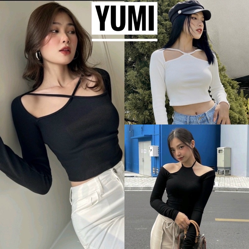 Áo Tay Dài Giả Yếm Chất Thun Borzip Co Giãn YUMI BÁN SỈ Áo Kiểu Dây Chéo Kiểu Mới 2022