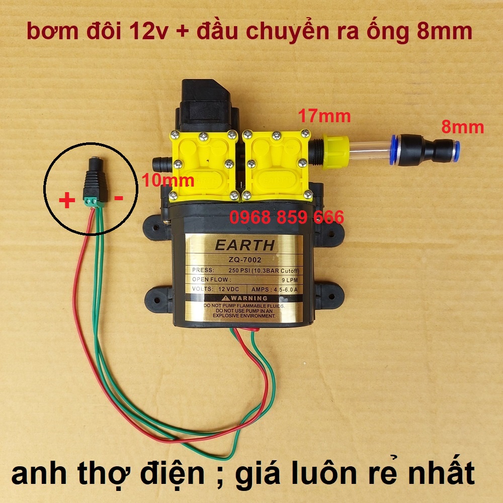 máy bơm EARTH đôi áp lực cao 12v - rửa xe ,tưới cây ,phun sương (BƠM 12V ĐÔI)